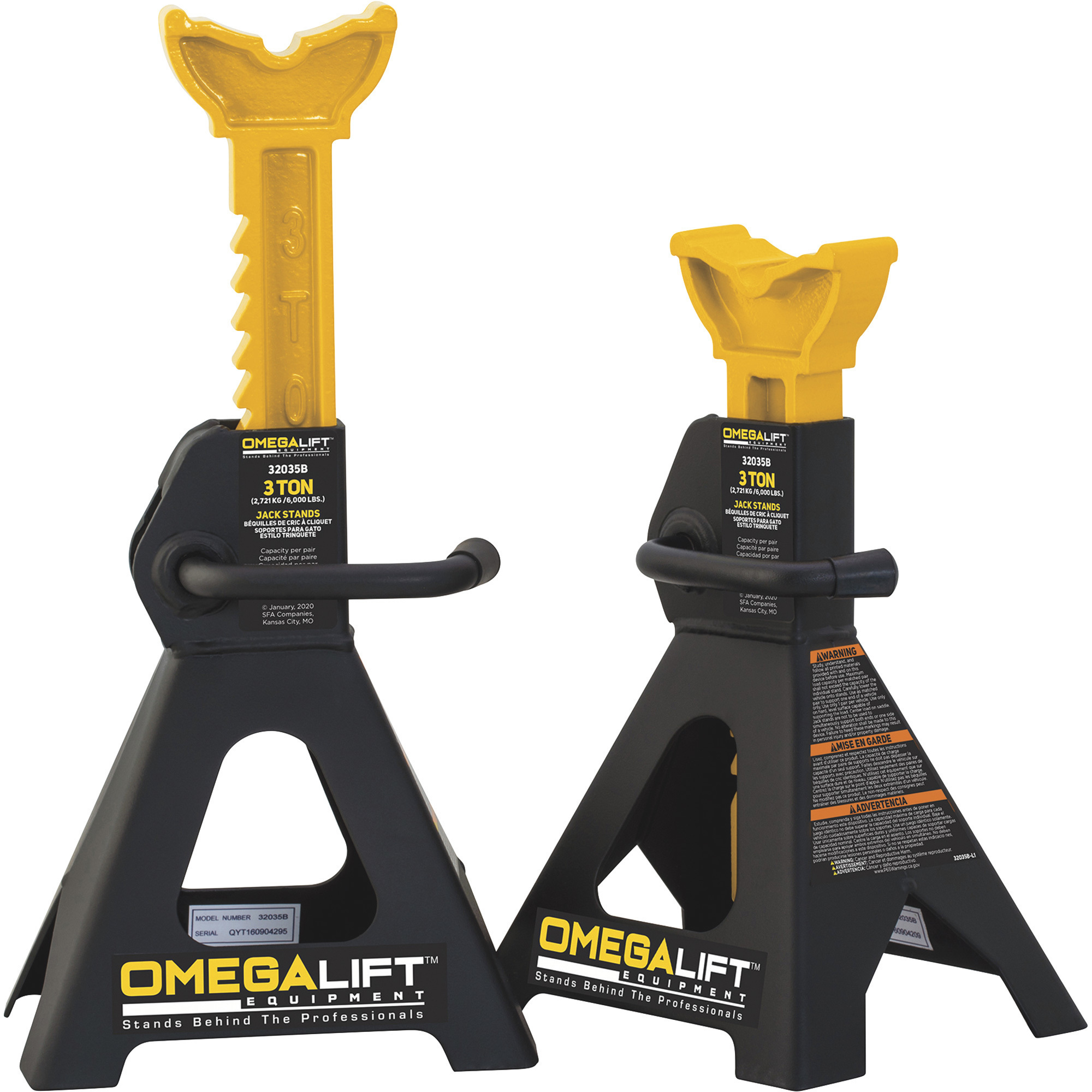 Omega Dual-Locking Jack Stands, 3-Ton Total Capacity, Pair, Model# 32038